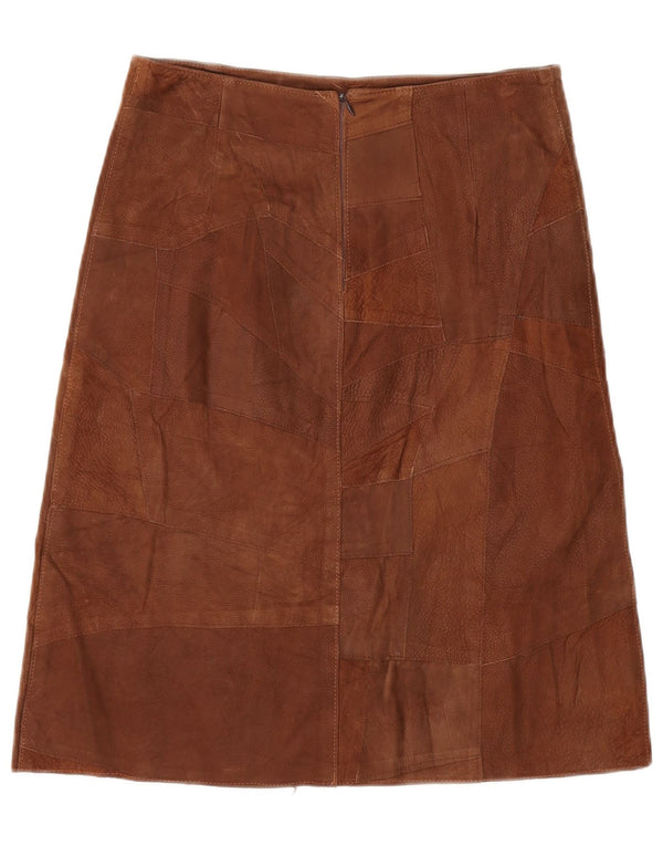 Gonna in pelle da donna VINTAGE IT 42 Media W30 Pelle patchwork marrone