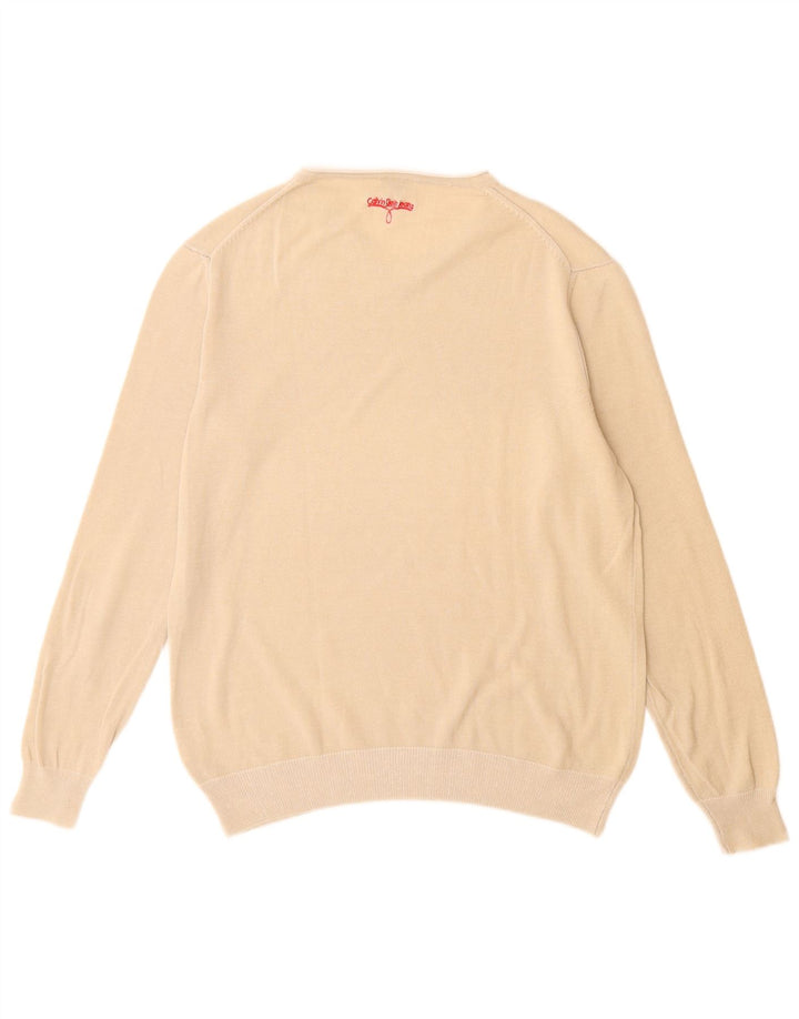Maglione da uomo con scollo a V Calvin Klein Jeans in cotone beige medio