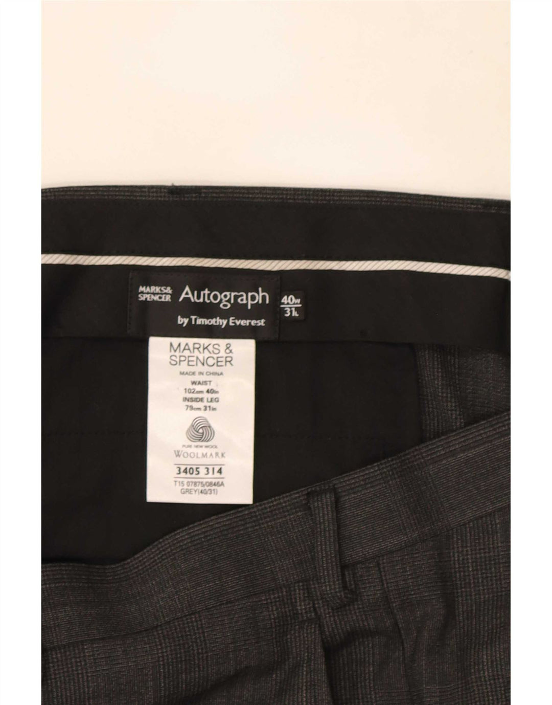Pantaloni da abito dritti autografi da uomo Marks & Spencer W40 L31 a quadri grigi
