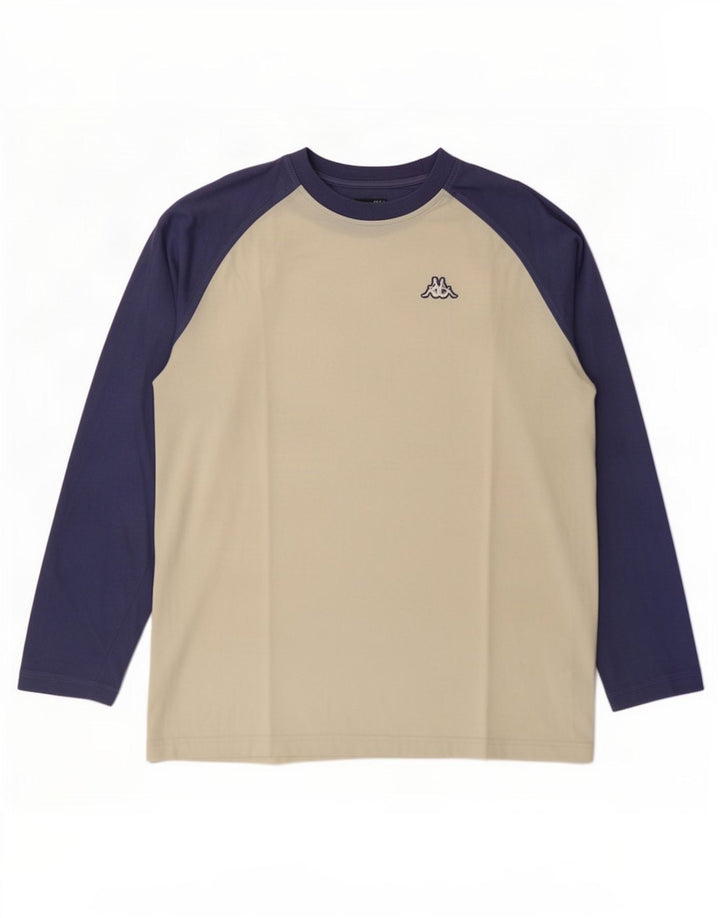Top Kappa da uomo a maniche lunghe grande in cotone color block bianco sporco