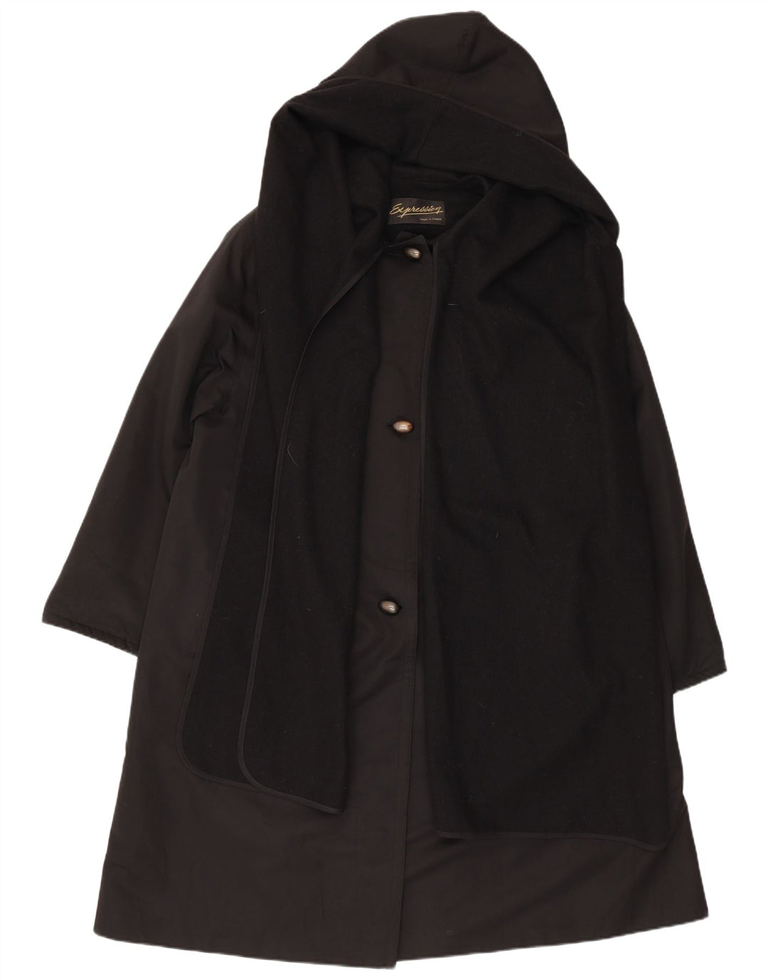 Soprabito con cappuccio da donna vintage UK 18 XL poliestere nero