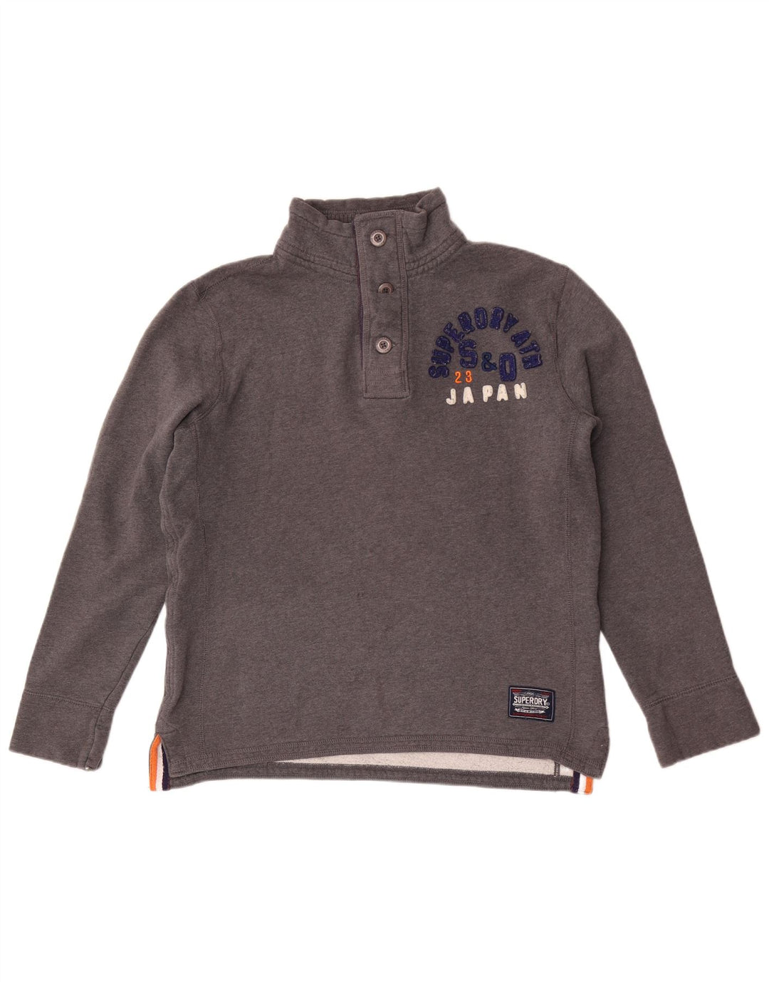 Felpa da uomo con collo con bottoni grafici Superdry, maglione grande, cotone grigio