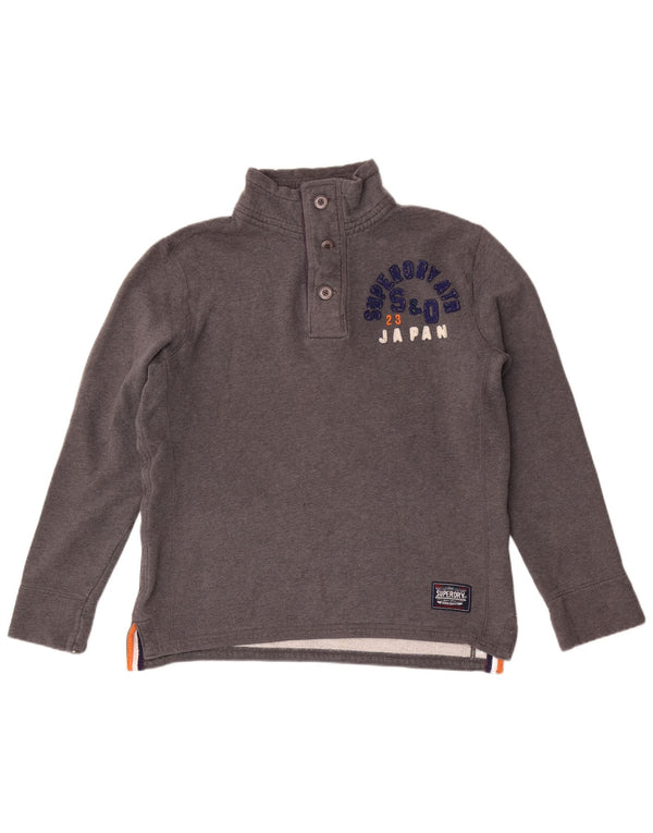 Felpa da uomo con collo con bottoni grafici Superdry, maglione grande, cotone grigio