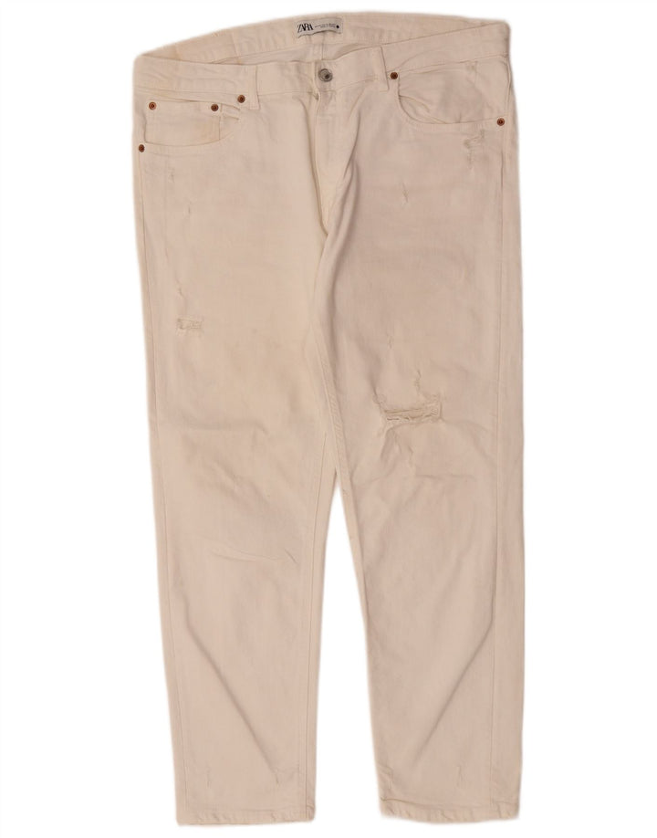 Jeans dritti effetto invecchiato da donna Zara EU 44 XL W34 L28 Bianco