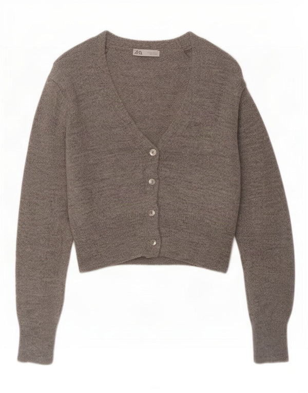 Maglione cardigan corto da donna Zara UK 14 Acrilico grigio medio
