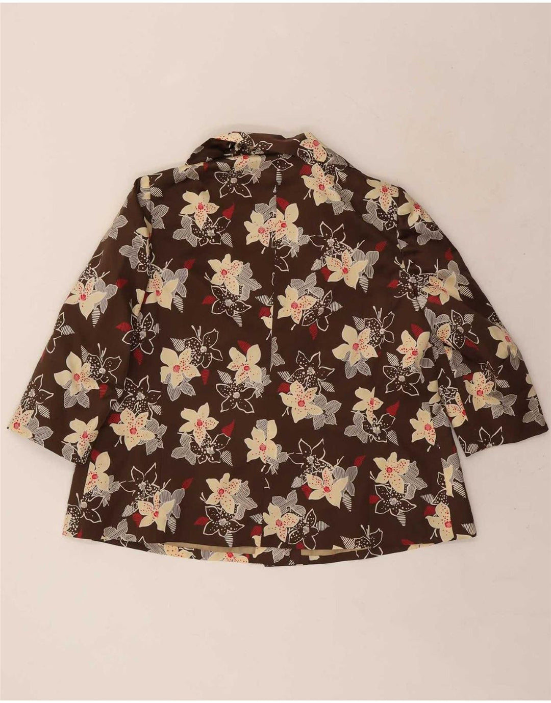 Set da 2 pezzi vintage da donna con maniche a 3/4 e 4 bottoni, UK 12, marrone medio floreale