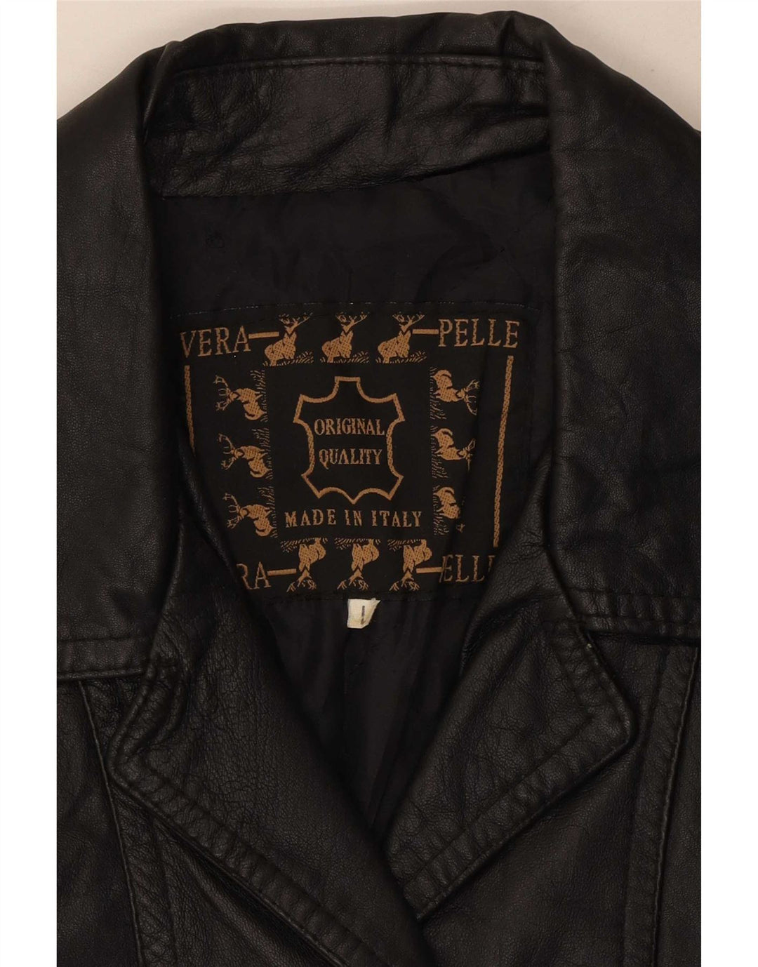 Giacca blazer in pelle vintage da donna a 3 bottoni UK 14 grande nera