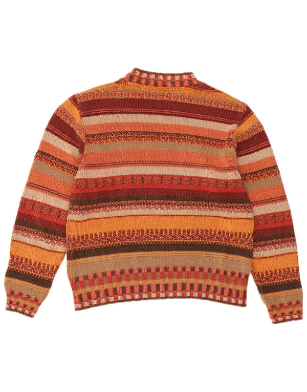 Maglione maglione girocollo da donna VINTAGE UK 14 a righe multicolori medie