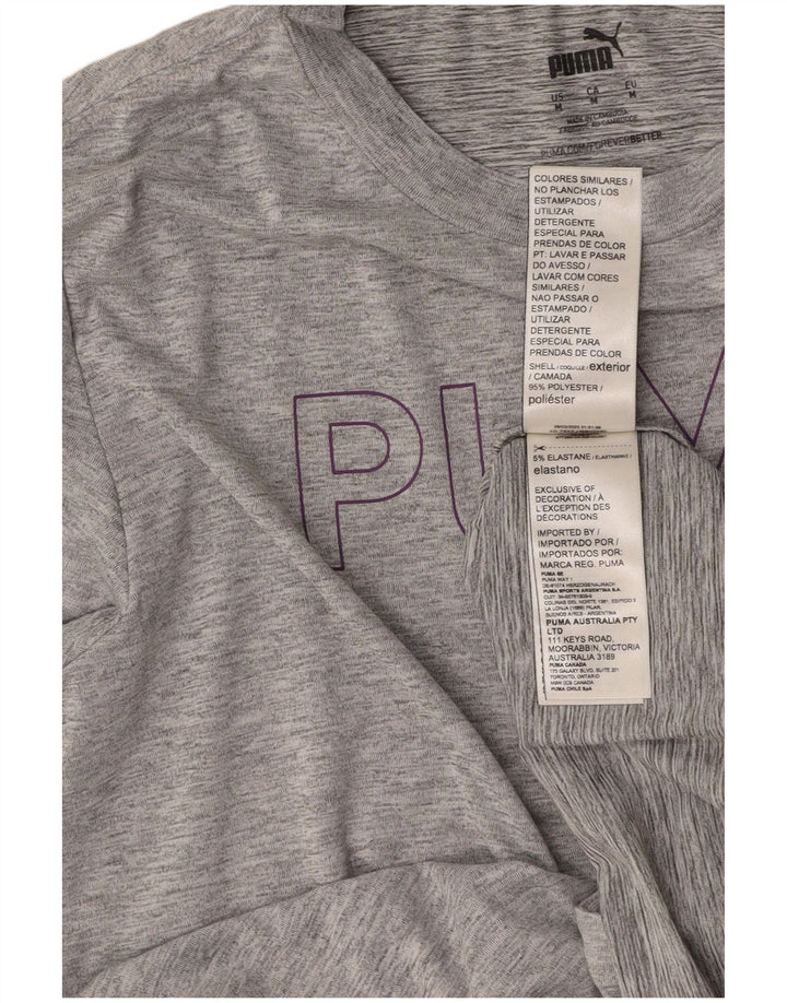 Maglia grafica PUMA da donna a maniche lunghe UK 14 Poliestere screziato grigio medio