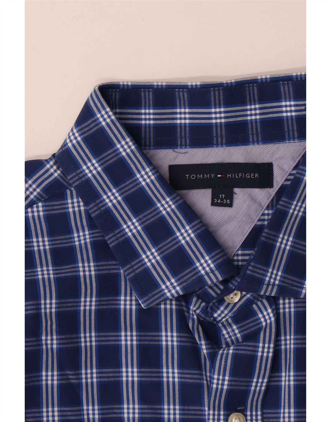 Camicia da uomo Tommy Hilfiger taglia 17 XL blu navy a quadri