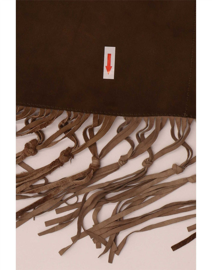 Cappotto poncho vintage in pelle scamosciata da donna, taglia unica, in pelle color block marrone