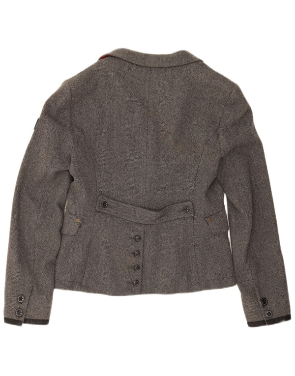 Giacca blazer da donna a 2 bottoni Superdry UK 14 grande lana grigia