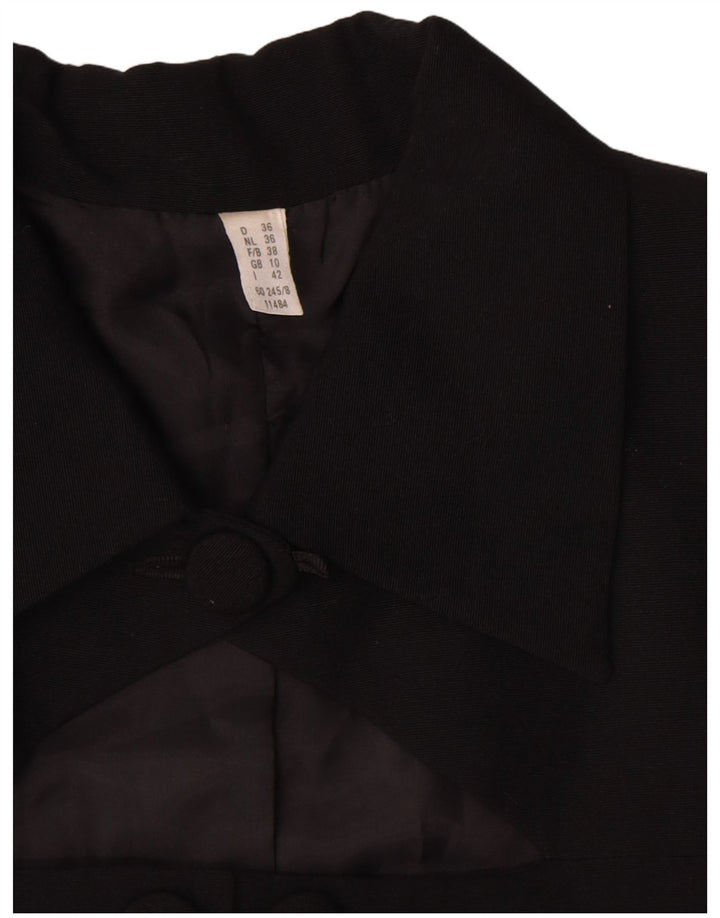 Giacca blazer vintage a maniche corte da donna UK 10 piccolo gessato nero