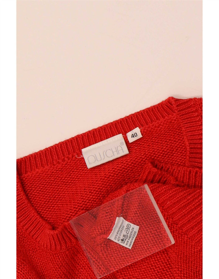 Maglione vintage da donna oversize con collo a bottoni EU 40 cotone rosso medio