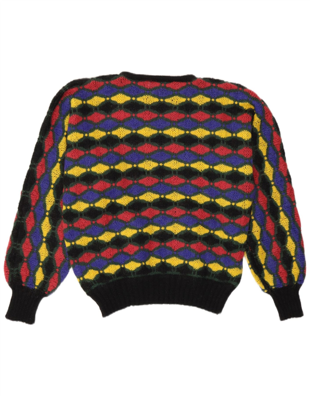 Maglione da donna vintage con scollo a barca IT 46 Grande motivo geometrico multicolore