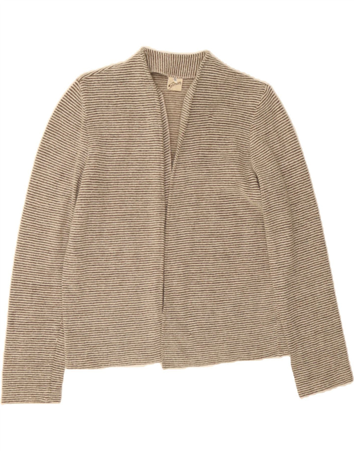 VINTAGE Womens Open Cardigan Sweater IT 44 Medium Beige Striped Wool Vintage Vintage and Second-Hand Vintage from Messina Hembry 