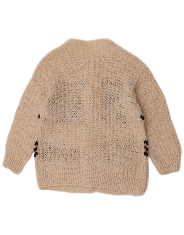 Maglione cardigan da donna vintage UK 14 grande bianco sporco geometrico