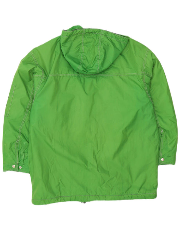 Giacca a vento con cappuccio grafica vintage da uomo UK 40 grande verde in poliammide