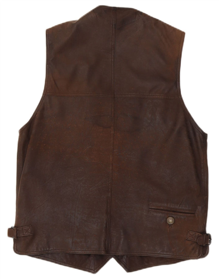 Gilet in pelle da uomo vintage IT 48 in pelle marrone medio