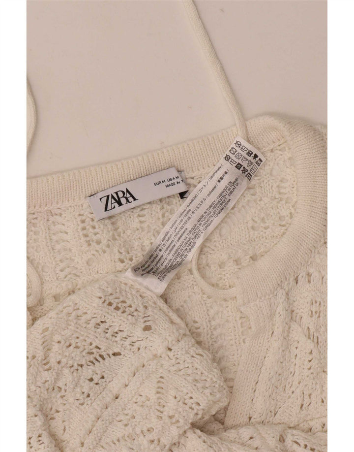 Top tunica oversize all'uncinetto da donna Zara UK 14 Cotone bianco sporco medio