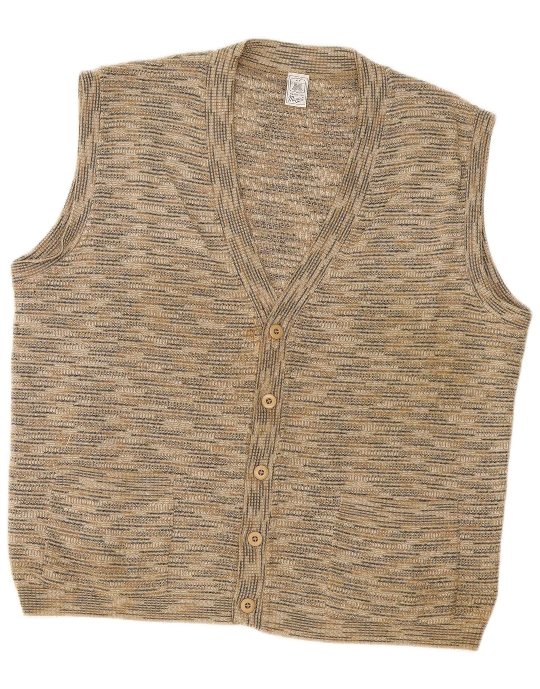 Maglione cardigan senza maniche da uomo Mapier in cotone screziato beige medio
