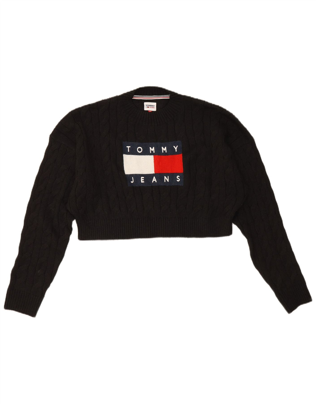 Maglione maglione girocollo con grafica da donna Tommy Hilfiger UK 12 medio nero