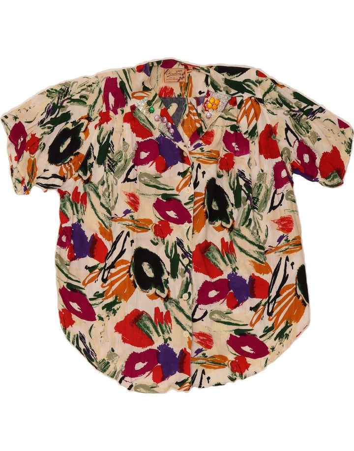 VINTAGE Womens Abstract Pattern Shirt Blouse UK 14 Medium Multicoloured Vintage Vintage and Second-Hand Vintage from Messina Hembry 