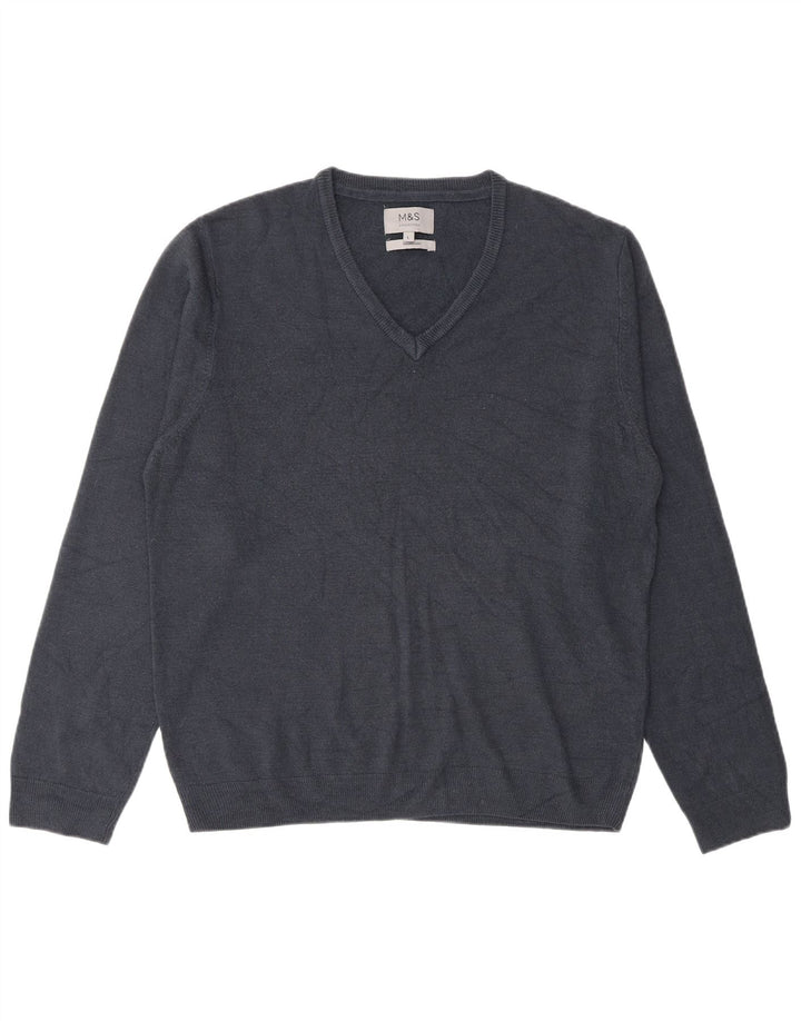 Maglione da uomo con scollo a V Marks & Spencer grande in acrilico blu navy