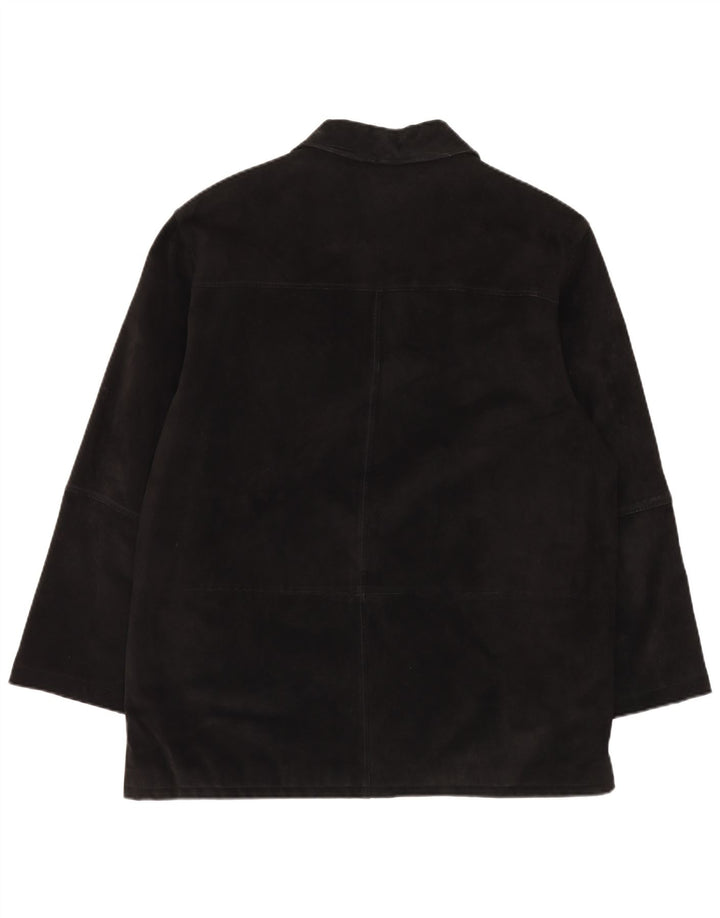 Giacca vintage da uomo in pelle scamosciata vestibilità regolare UK 42 XL in pelle nera