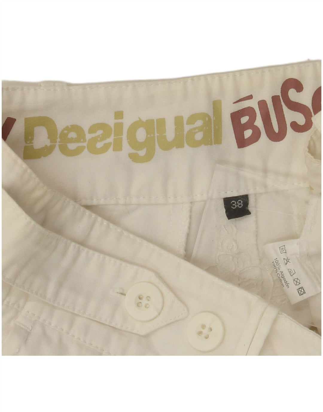 Pantaloni chino dritti da donna DESIGUAL EU 38 Medium W30 L28 Cotone bianco