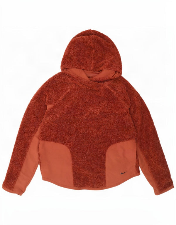 Maglione in pile oversize con cappuccio Nike da donna UK 10 piccolo poliestere marrone