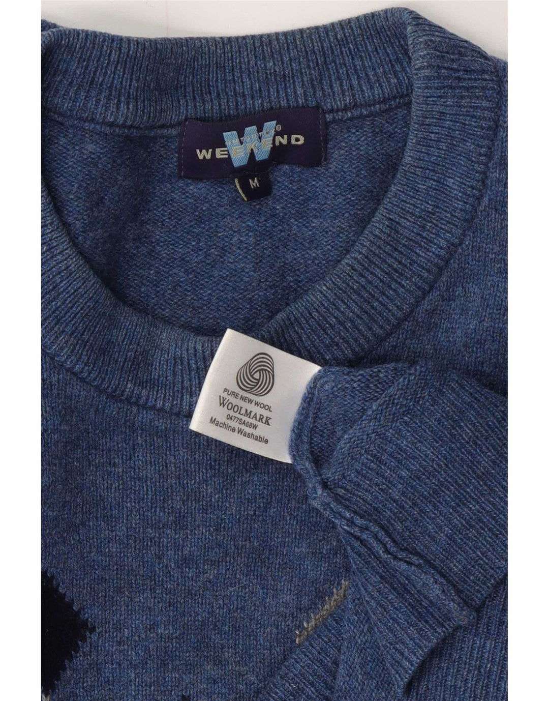 Maglione maglione girocollo da uomo del fine settimana, blu medio, lana a rombi/diamante