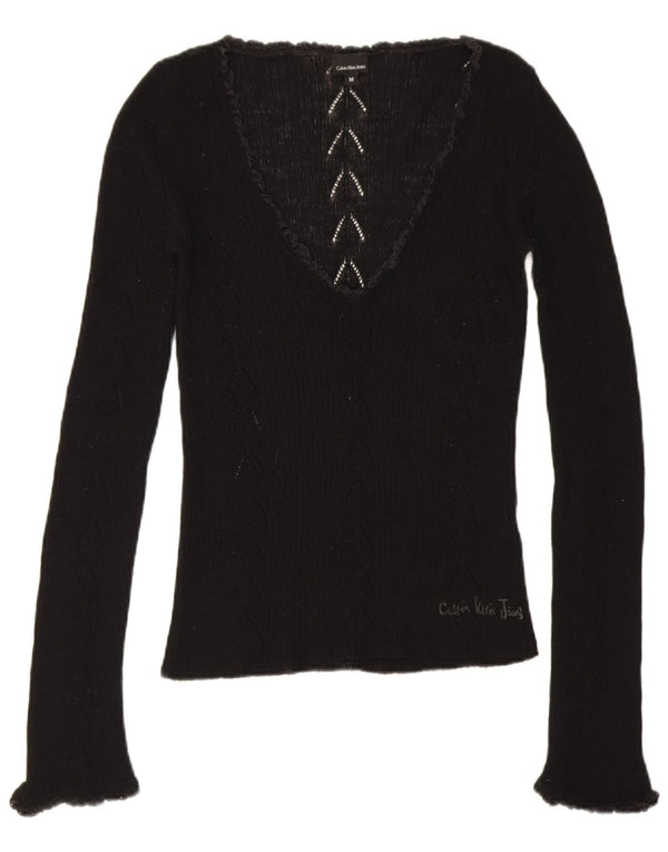 Calvin Klein Top grafico da donna manica lunga UK 12 medio nero