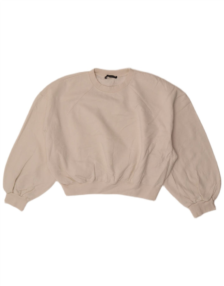 Felpa Zara da donna oversize corta con maniche a 3/4, taglia UK 14, colore bianco medio