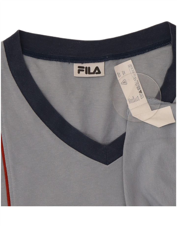 Maglia da uomo Fila a maniche lunghe piccola in cotone color block blu