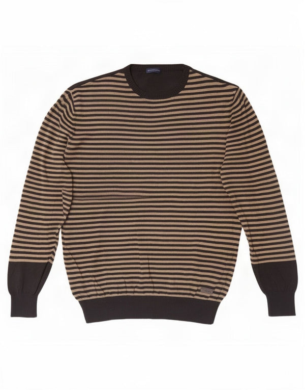 Maglione Uomo Girocollo Trussardi Jeans 2XL Cotone a Righe Beige