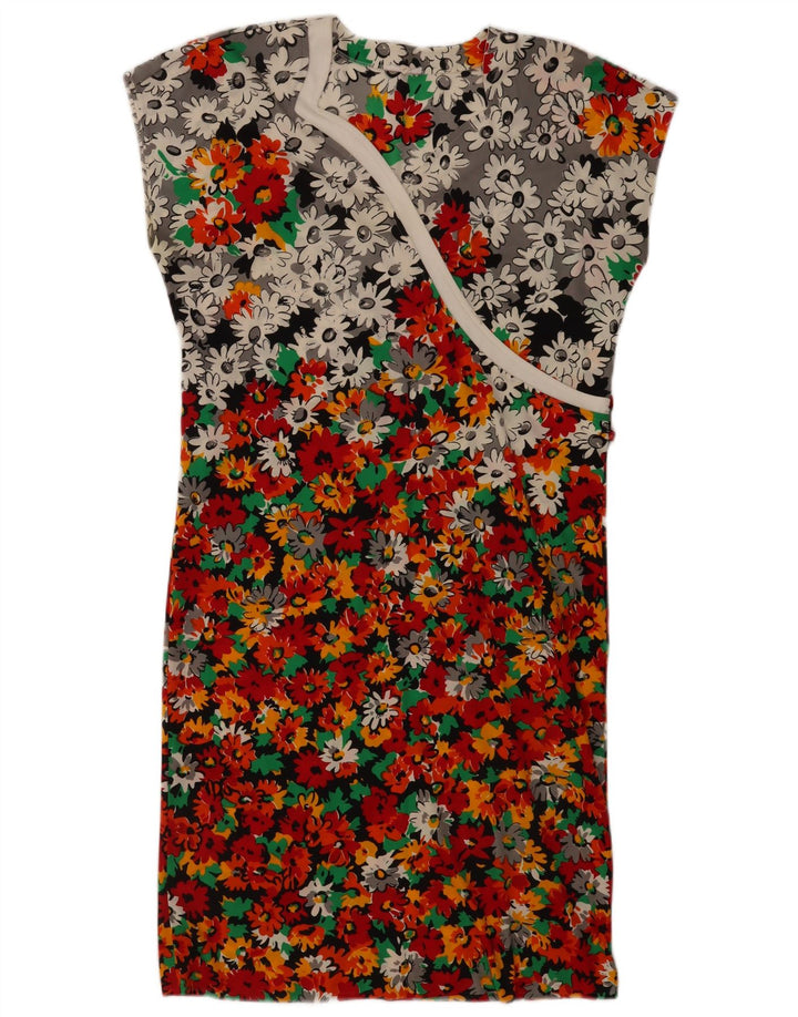 Abito tubino vintage da donna UK 14 Grande motivo floreale multicolore