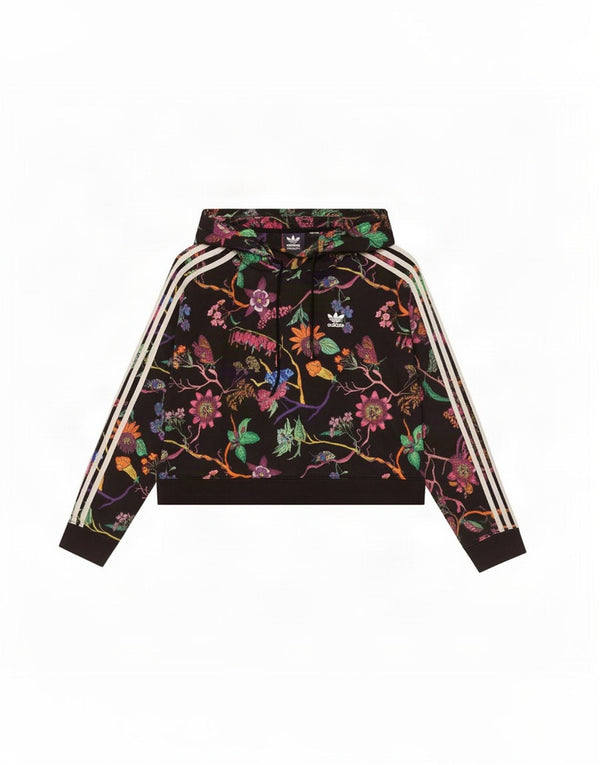 Felpa oversize corta da donna Adidas UK 8 Small Black Floral