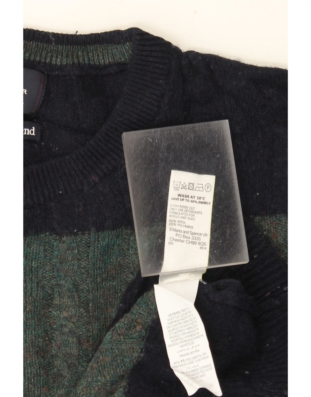 Maglione maglione girocollo da uomo Marks & Spencer XL lana a righe verdi