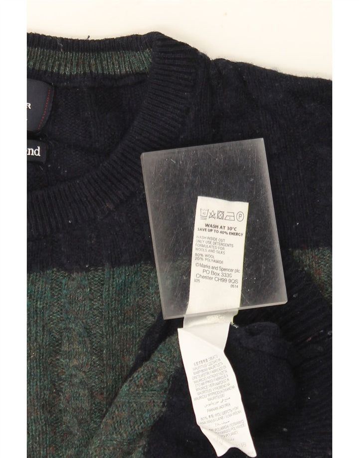 Maglione maglione girocollo da uomo Marks & Spencer XL lana a righe verdi