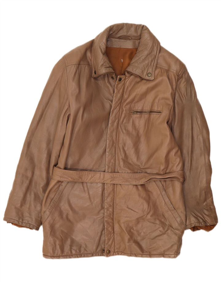 Giacca in pelle vintage da uomo IT 50 grande marrone