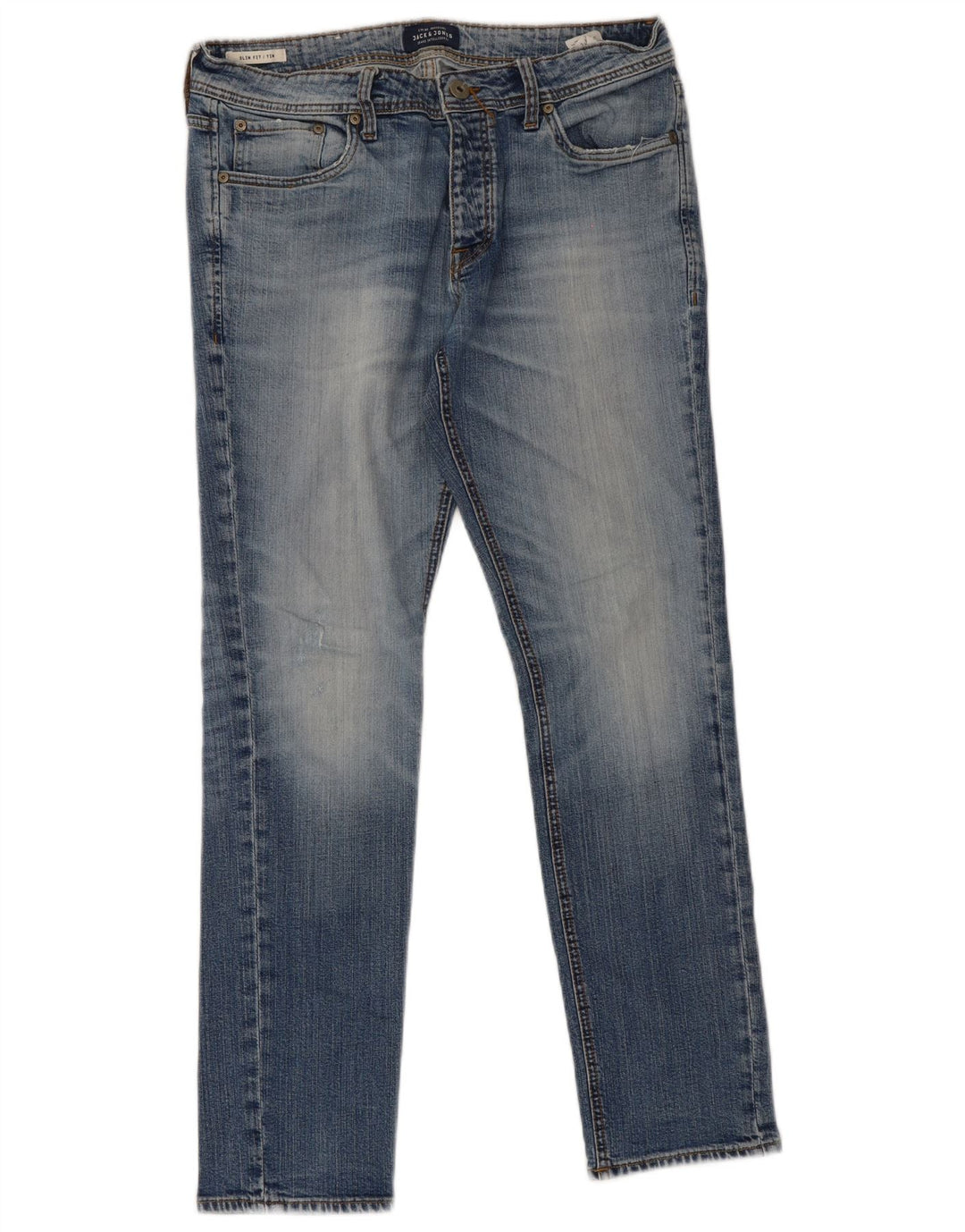Jack & Jones Uomo Tim Slim Jeans W33 L32 Cotone Blu