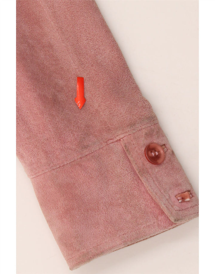 Giacca blazer da donna in pelle scamosciata a 2 bottoni VINTAGE IT 46 grande in pelle rosa