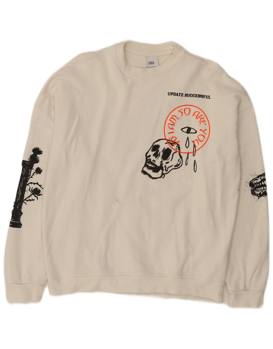 Felpa grafica da uomo Zara piccola in cotone bianco