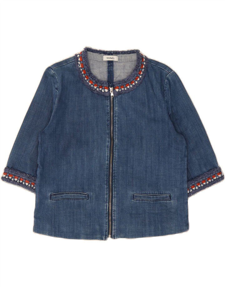 MAX & CO. Womens Short Sleeve Denim Jacket UK 12 Medium Blue Cotton Vintage Max & Co. and Second-Hand Max & Co. from Messina Hembry 