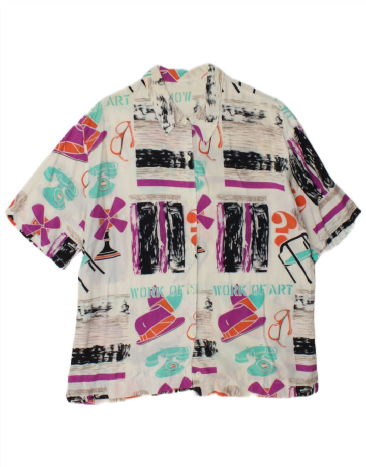 Camicia grafica da donna vintage UK 14 Grande patchwork multicolore
