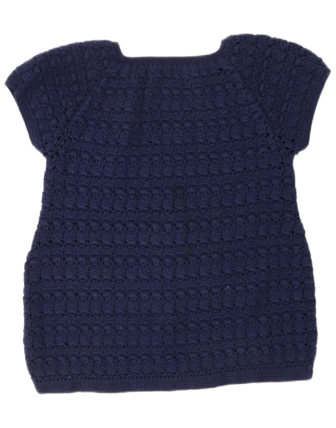 Top in camicetta lavorata a maglia da donna vintage UK 12 blu navy medio