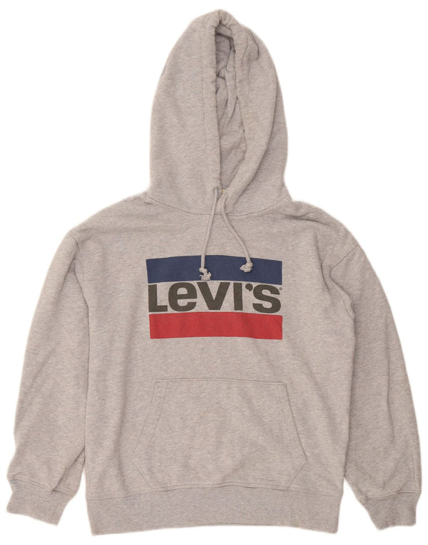Levi's Womens Graphic Oversized Hoodie Jumper UK 6 XS Grey Flecked Cotton