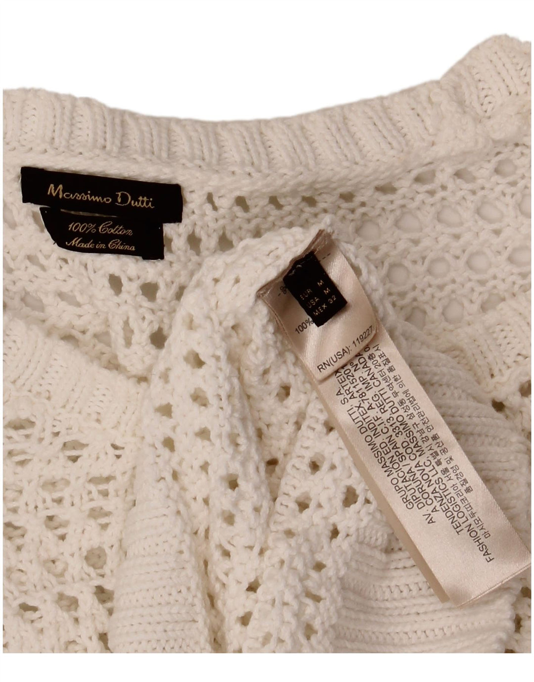 MASSIMO DUTTI Maglione da donna con scollo a barca all'uncinetto UK 12 Bianco medio