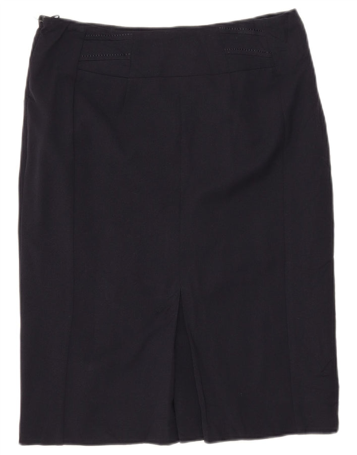 Gonna dritta da donna MARKS & SPENCER UK 10 piccola W30 poliestere blu navy